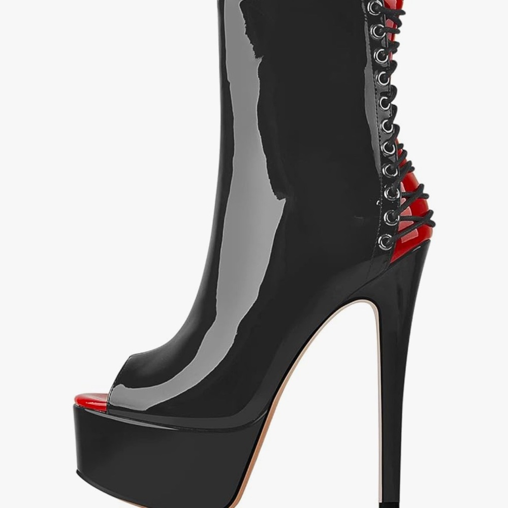 Large Women Peep Toe Platform Stiletto High Heel Ankle Boots - Size 15